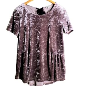 𝅺PLEIONE Velvet Peplum Blouse w/ Tie Back Small.